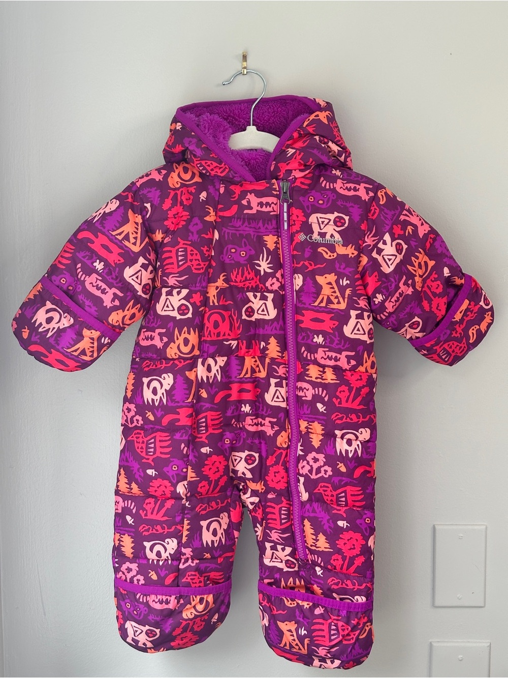 Columbia Baby 3-6M Purple Print Fleece Lined Snowsuit Bunting
